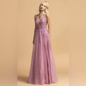 Mauve V-Neck Prom‎ Dress Taylen Grey
